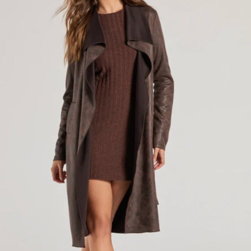 Windsor - Brown Chic Impression Faux Suede Belted Trench Coat